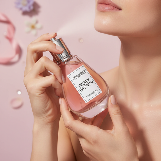 Model Applying Debuscents Fruity Passion Square