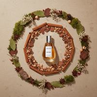 Woody Perfume Botanical Flat Lay